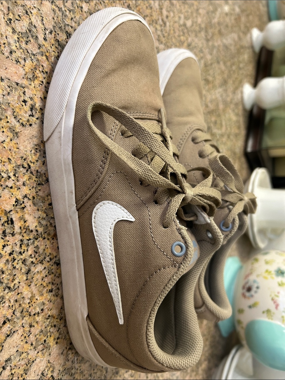 Nike Kids Tan Canvas Sneakers with White Swoosh Accent